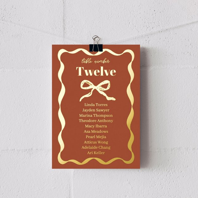 Coquette Bow Retro Wedding Seating Chart Foil Card (Creator Uploaded)