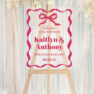 Coquette Bow Retro Wedding Welcome Acrylic Sign