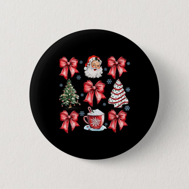 Coquette Bow Santa Christmas Tree Cake Candy Cane  6 Cm Round Badge (Front)