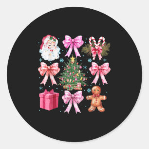 Coquette Bow Santa Christmas Tree Cake Candy Cane  Classic Round Sticker