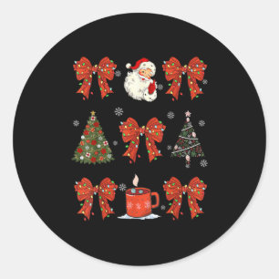Coquette Bow Santa Christmas Tree Cake Candy Cane Classic Round Sticker