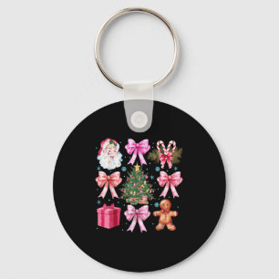 Coquette Bow Santa Christmas Tree Cake Candy Cane Key Ring