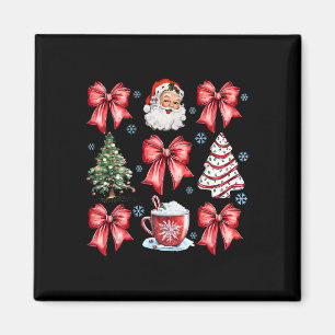 Coquette Bow Santa Christmas Tree Cake Candy Cane Magnet