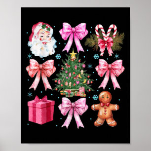 Coquette Bow Santa Christmas Tree Cake Candy Cane Poster