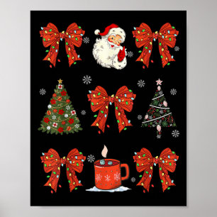 Coquette Bow Santa Christmas Tree Cake Candy Cane Poster