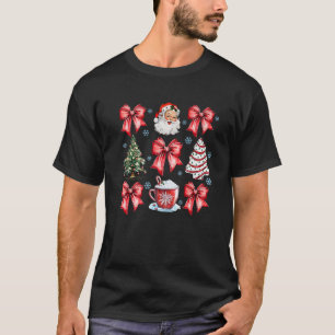 Coquette Bow Santa Christmas Tree Cake Candy Cane T-Shirt
