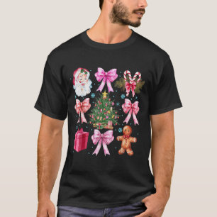 Coquette Bow Santa Christmas Tree Cake Candy Cane T-Shirt