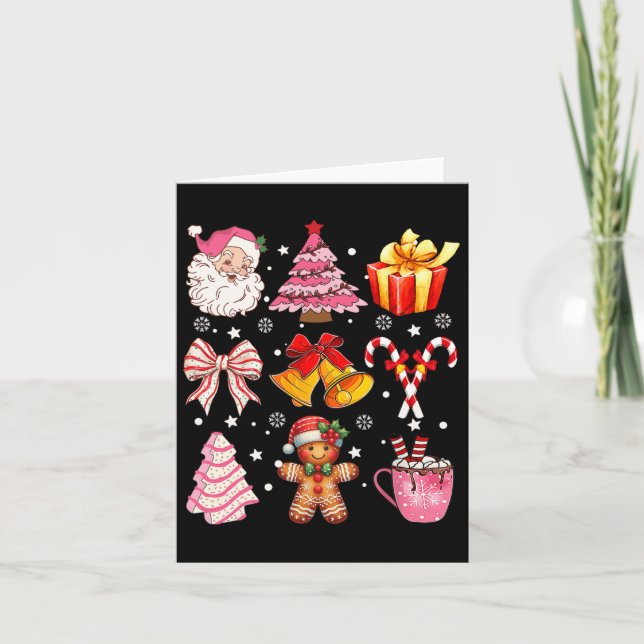 Coquette Bow Santa Christmas Tree Cake Candy Ginge Card (Front)