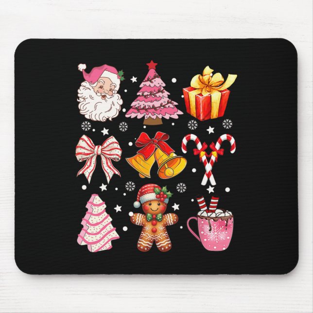 Coquette Bow Santa Christmas Tree Cake Candy Ginge Mouse Mat (Front)
