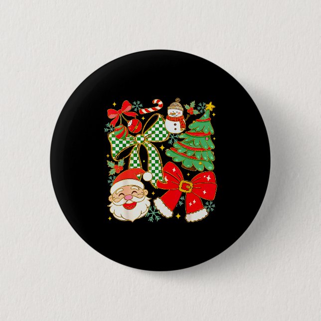 Coquette Bow Santa Claus Merry Christmas Women Xma 6 Cm Round Badge (Front)