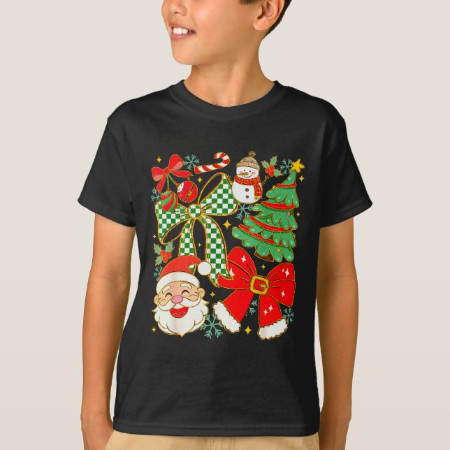 Coquette Bow Santa Claus Merry Christmas Women Xma T-Shirt (Front)