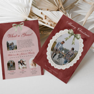 Coquette Bow Scalloped Lace Frame What a Year Holiday Card