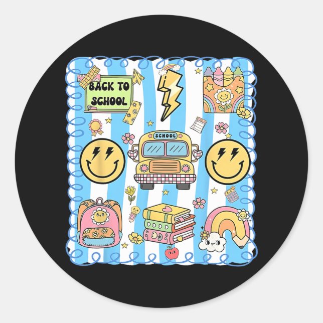 Coquette Bow School Bus Funny Back To School Teach Classic Round Sticker (Front)