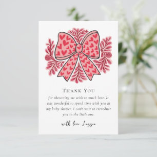 Coquette Bow Script Baby Shower Thank You Card