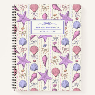 Coquette Bow, Seashell and Starfish Custom Spiral Notebook