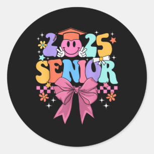 Coquette Bow Senior 2025 Cl Of 2025 Graduation Smi Classic Round Sticker