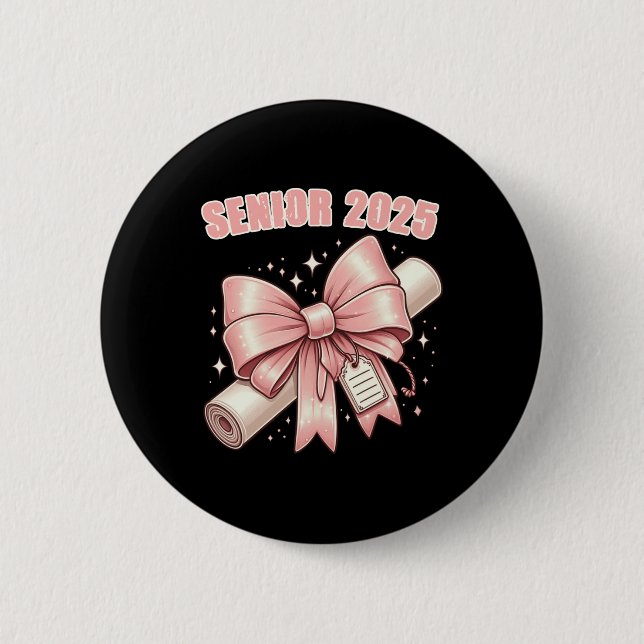 Coquette Bow Senior 2025 Graduation Long Sleeve  6 Cm Round Badge (Front)