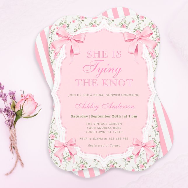 Coquette Bow She's Tying the Knot Bridal Shower Invitation (Creator Uploaded)