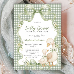 Coquette Bow Silly Goose Sage Gingham Baby Shower Invitation