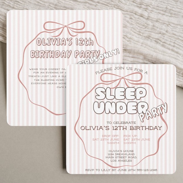 Coquette bow sleep-under birthday party invitation (Creator Uploaded)