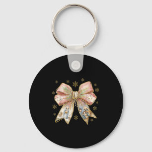 Coquette Bow Snowflake Jesus Christmas Xmas Holida Key Ring