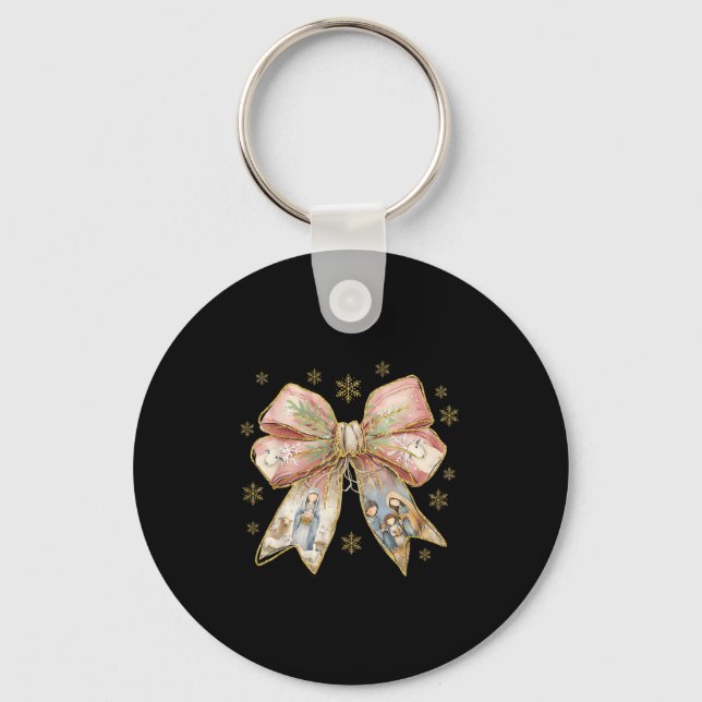 Coquette Bow Snowflake Jesus Christmas Xmas Holida Key Ring (Front)