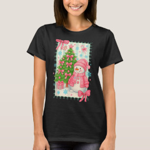 Coquette Bow Snowman Nk Christmas Tree Funny Xmas  T-Shirt