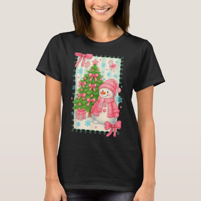 Coquette Bow Snowman Nk Christmas Tree Funny Xmas  T-Shirt (Front)