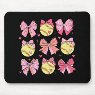 Coquette Bow Softball Mum Mothers Day Softball Mam Mouse Mat