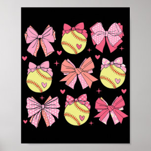Coquette Bow Softball Mum Mothers Day Softball Mam Poster