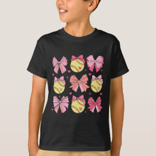 Coquette Bow Softball Mum Mothers Day Softball Mam T-Shirt