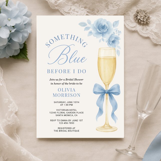Coquette Bow Something Blue Floral Bridal Shower  Invitation (Creator Uploaded)