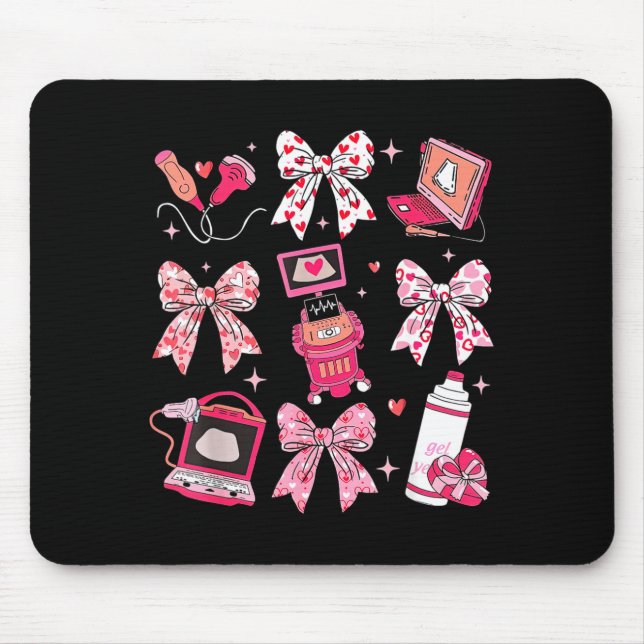 Coquette Bow Sonographer Valentine Ultrasound Tech Mouse Mat (Front)
