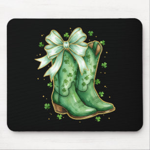 Coquette bow st patricks day western cowboy boots mouse mat