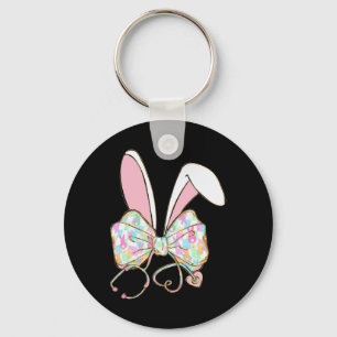 Coquette Bow Stethoscope Nurse Happy Easter Bunny Key Ring
