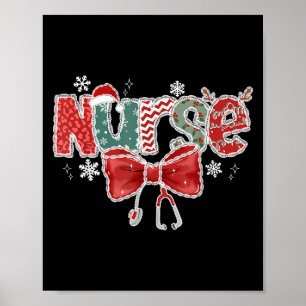 Coquette Bow Stethoscope Nurse Merry Christmas Xma Poster
