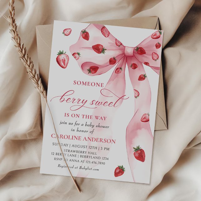Coquette Bow Strawberry Baby Shower Invitation  (Creator Uploaded)