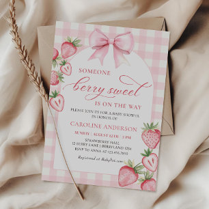 Coquette Bow Strawberry Baby Shower Invitation 
