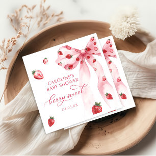 Coquette Bow Strawberry Baby Shower Napkins