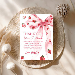 Coquette Bow Strawberry Birthday Thank You Card