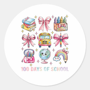 Coquette Bow Student Teacher 100 Days Of School 8  Classic Round Sticker