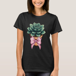 Coquette Bow Succulent Cactus Plant Mum Mothers Da T-Shirt
