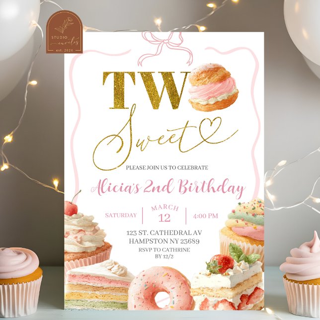 Coquette Bow Sweets Cake 2nd Birthday Invitation (Creator Uploaded)