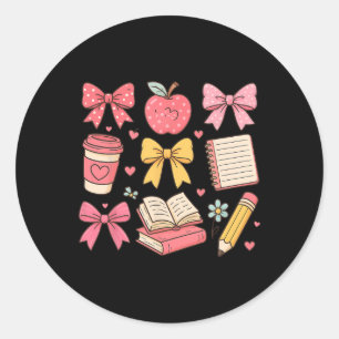 Coquette Bow Teacher For Women Cute Ck To School T Classic Round Sticker