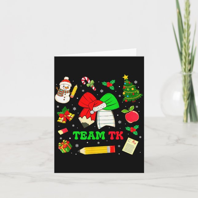 Coquette Bow Team Tk Christmas Transitional Kinder Card (Front)