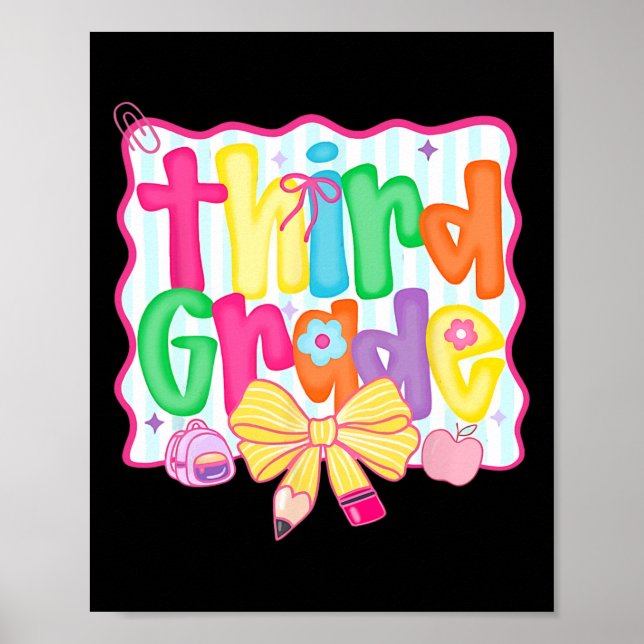 Coquette Bow Third Grade Back To School 3rd Grade  Poster (Front)