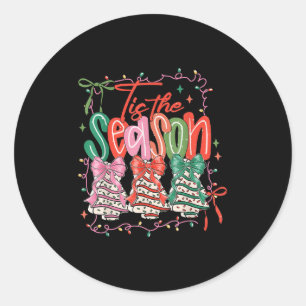 Coquette Bow Tis The Season Christmas Tree Cakes C Classic Round Sticker