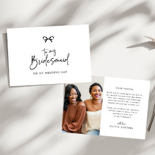 Coquette Bow To My Bridesmaid Wedding Day Photo Thank You Card