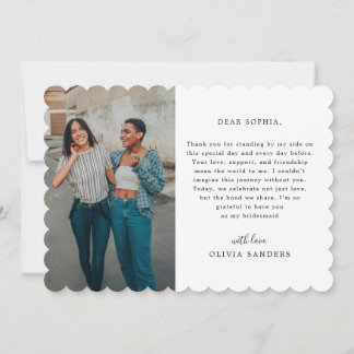 Coquette Bow To My Bridesmaid Wedding Day Photo Thank You Card