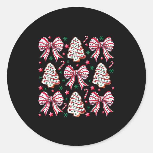 Coquette Bow Tree Cake Candy Cane Merry Christmas  Classic Round Sticker (Front)